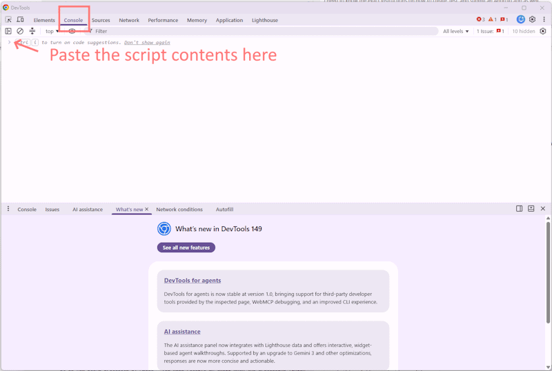 where to paste code in the console